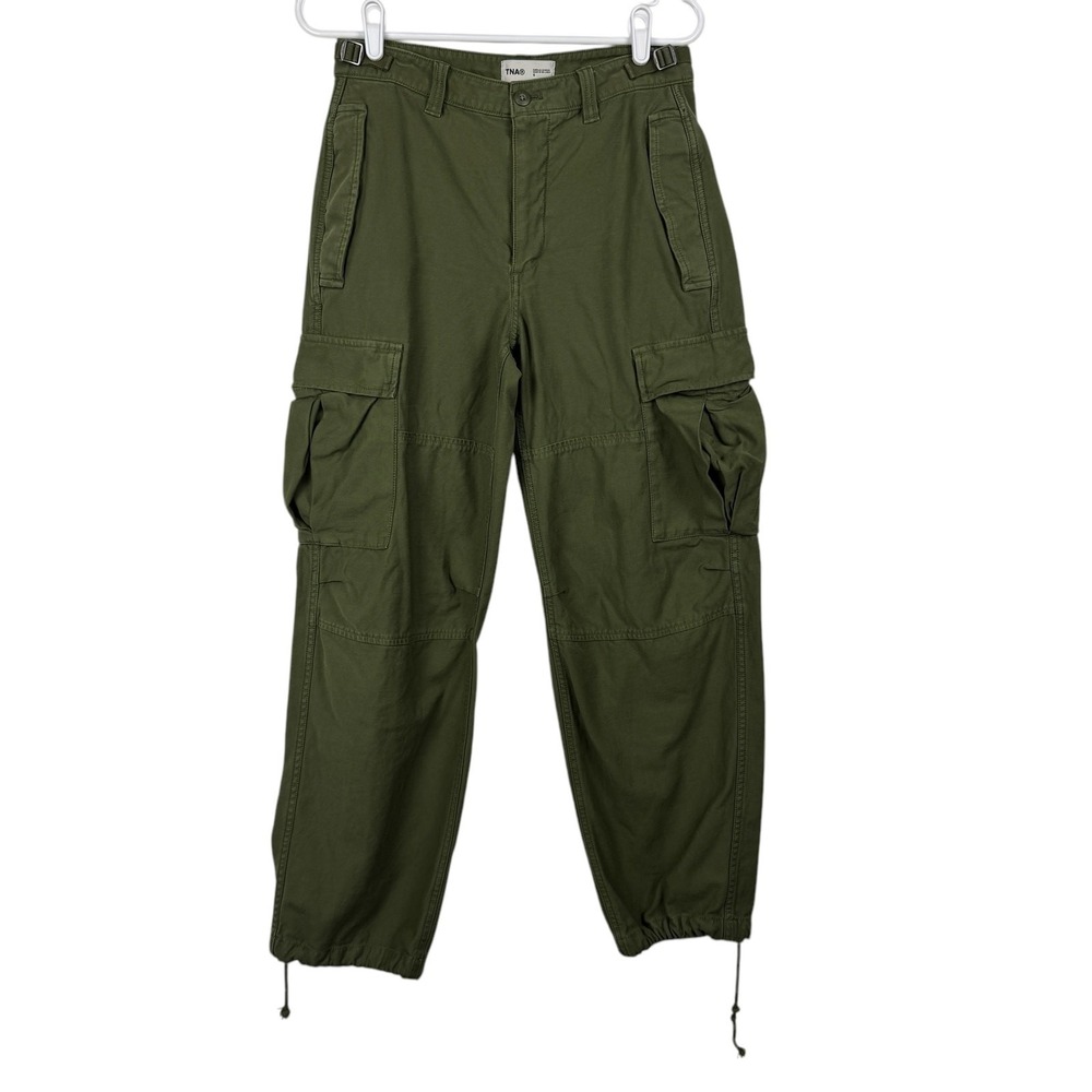 TNA Aritzia Women's Cargo 6 Olive Green Surplus Cargo Pants Utility Drawstring‎